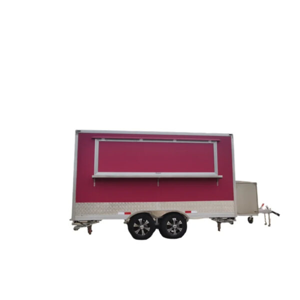 Customized Rose Red Mobile Square Food Trailer Fast Food Juice Drink Snack Coffee Truck