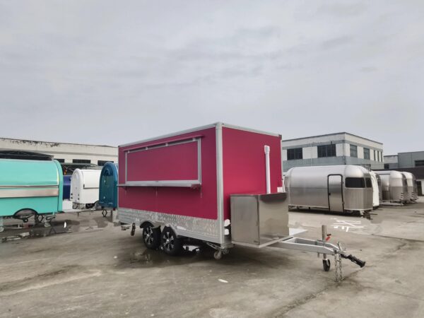 Customized Rose Red Mobile Square Food Trailer Fast Food Juice Drink Snack Coffee Truck - Image 2