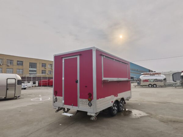 Customized Rose Red Mobile Square Food Trailer Fast Food Juice Drink Snack Coffee Truck - Image 3